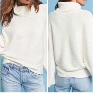 Anthropologie Moth Tisbury Ribbed Turtleneck Sweater Cream Size Medium